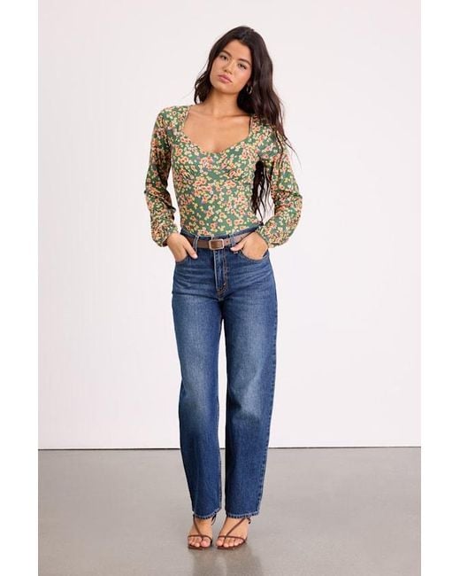 Lulus Green Blossom Beauty Floral Print Long Sleeve Bodysuit