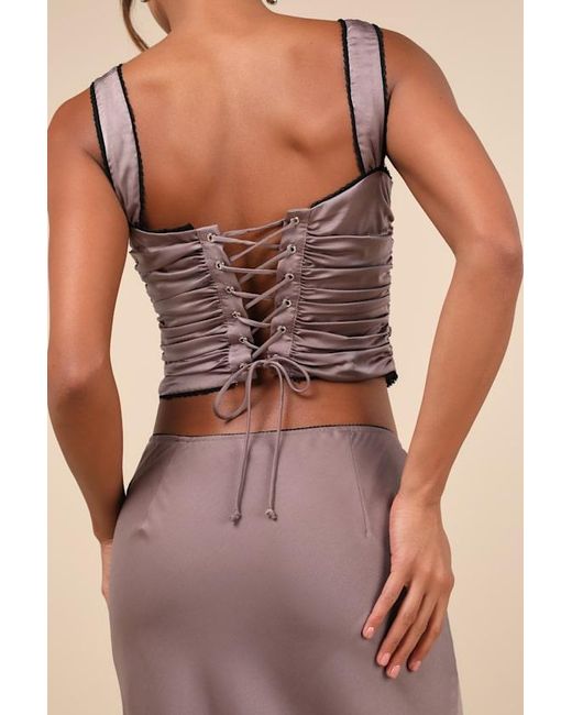 Nia Purple Stan Satin Ruched Crop Top
