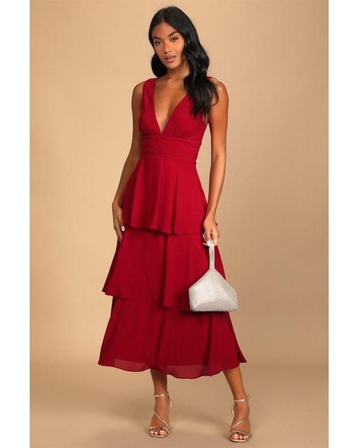 Lulus Celebration Time Sleeveless Tiered Midi Dress
