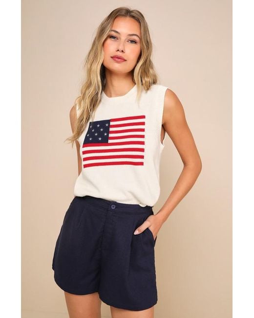 Lulus Blue Stylish Liberty American Flag Knit Crew Neck Sweater Vest