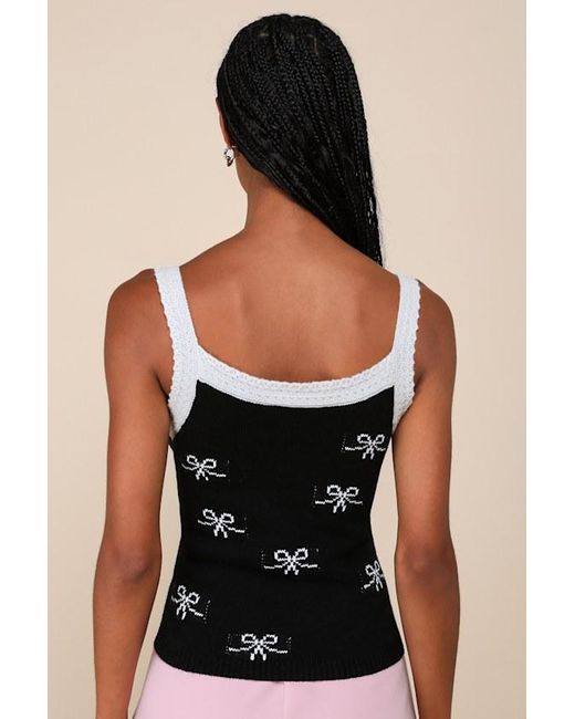 Lulus Black On The Bow Bow Sweater Knit Tank Top