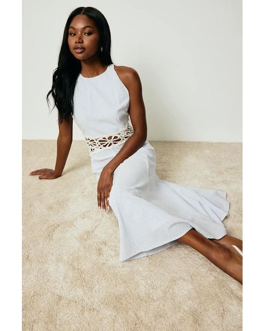 Lulus White Shya Striped Crochet Lace Midi Dress