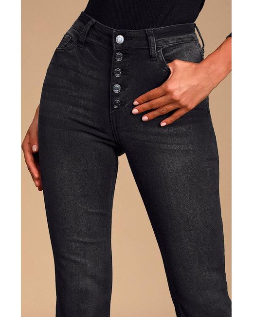 Lulus Blue Trina Washed Button-Fly Flare Jeans