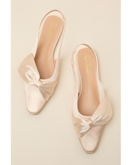 Lulus Natural Kyleigh Satin Bow Slingback Flats
