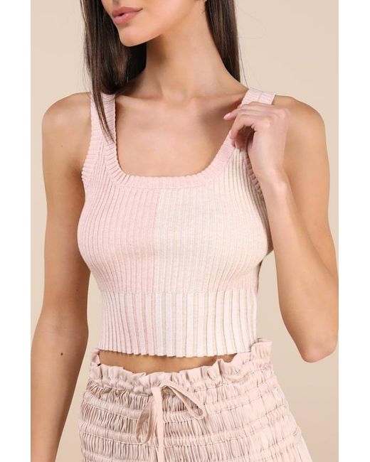 Lulus Natural Made To Be Mod Blush Color Block Ribbed Cropped Tank Top