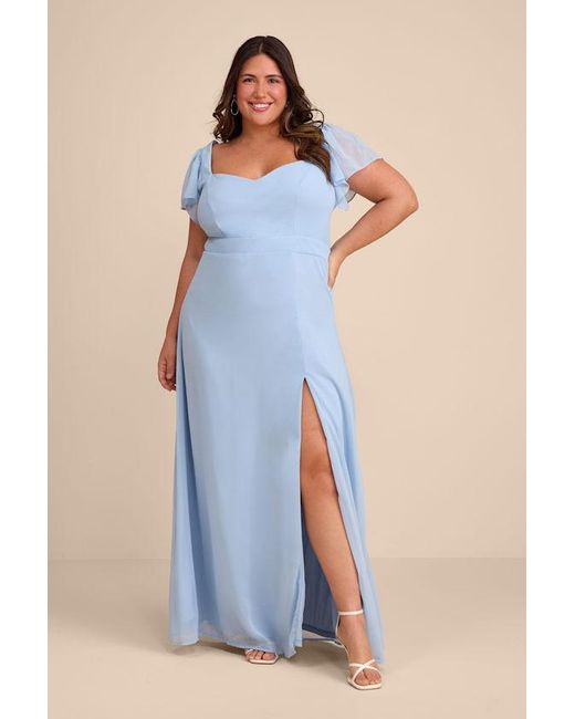 Lulus Blue Simply Delightful Light Tie-Back Flutter Sleeve Maxi Dress