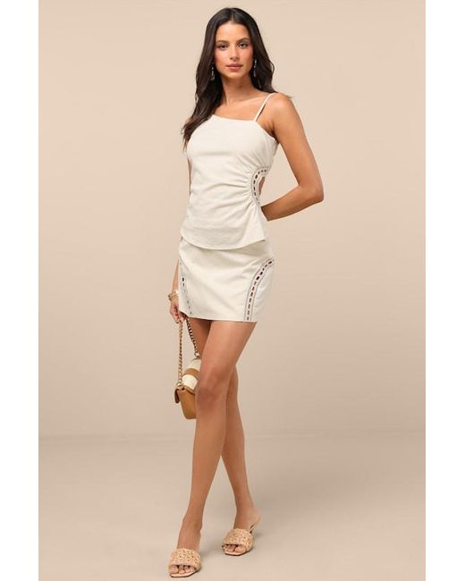 Lulus White Mahsa Cream Crochet Embroidered Asymmetrical Tank Top