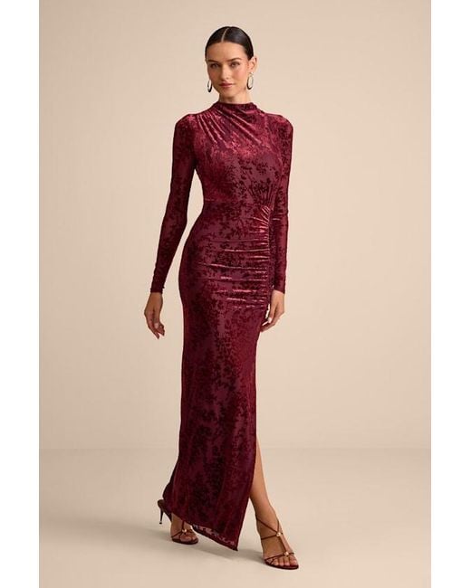 Lulus Red Neilina Velvet Jacquard Mock Neck Maxi Dress