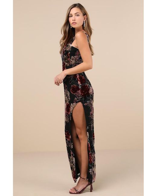 Lulus Natural Blissful Evening Floral Velvet Burnout Maxi Dress