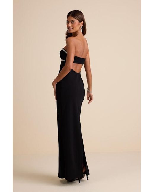 Lulus Black Kassine Rhinestone Cutout Strapless Maxi Dress