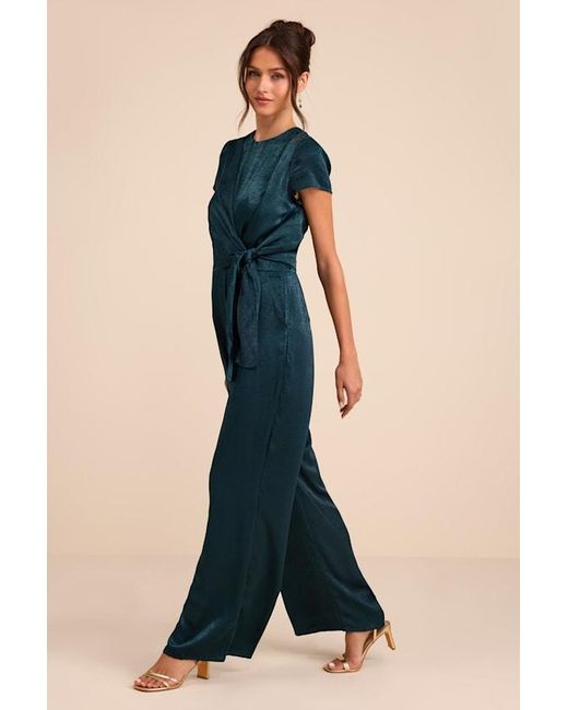 Lulus Blue Let Me Entertain You Satin Wide-Leg Jumpsuit