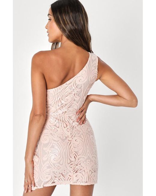 Lulus Pink Madina Sequin One-Shoulder Bodycon Mini Dress