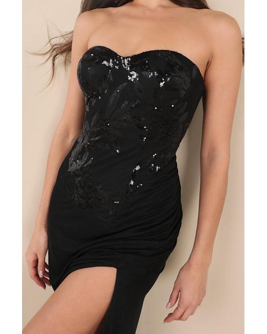 Lulus Blue Dalya Sequin Strapless Maxi Dress