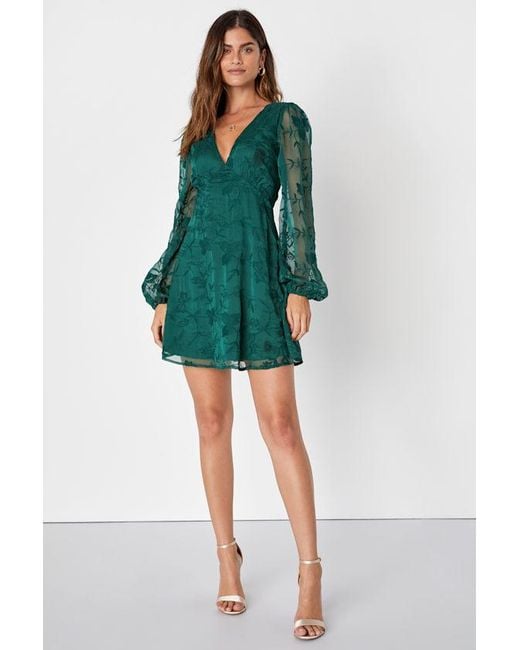 Lulus Green Angelic Bliss Embroidered Puff Sleeve Mini Dress