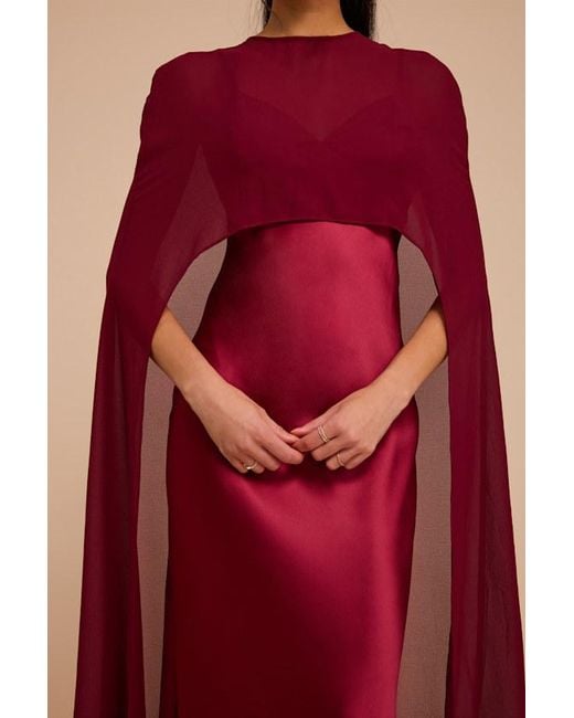 Lulus Red Cavana Satin Cape Maxi Dress