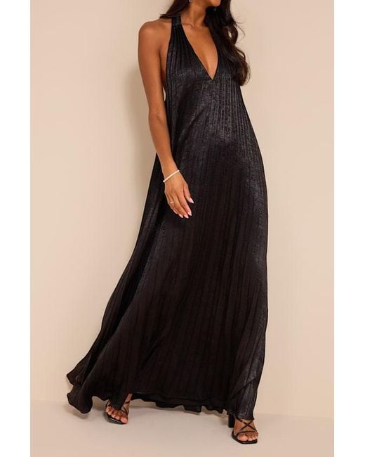 Lulus Natural Gelsey Pleated Halter Shift Maxi Dress