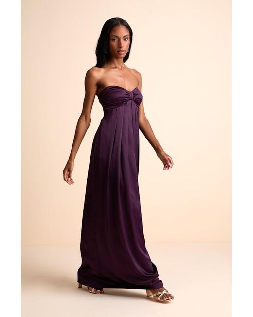Lulus Blue Memorable Entrance Dark Strapless Satin Maxi Dress
