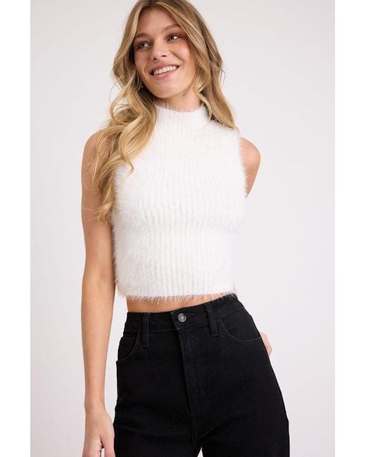 Lulus White Nadene Eyelash Knit Mock Neck Sweater Top