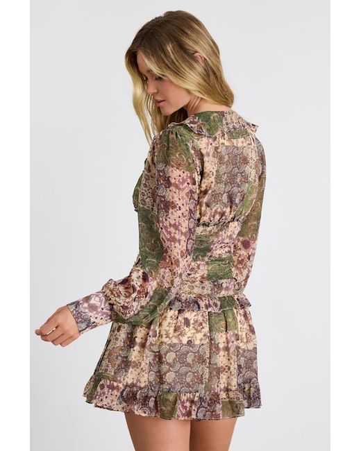 Lulus Brown Ismini Multi Patchwork Long Sleeve Mini Dress