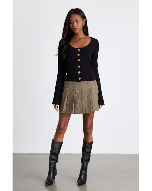 Lulus Black Everson Multi Tweed Pleated High-Rise Mini Skirt