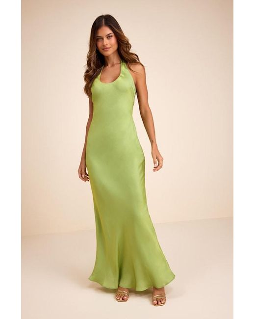 Lulus Green Lashay Light Satin Halter Mermaid Maxi Dress