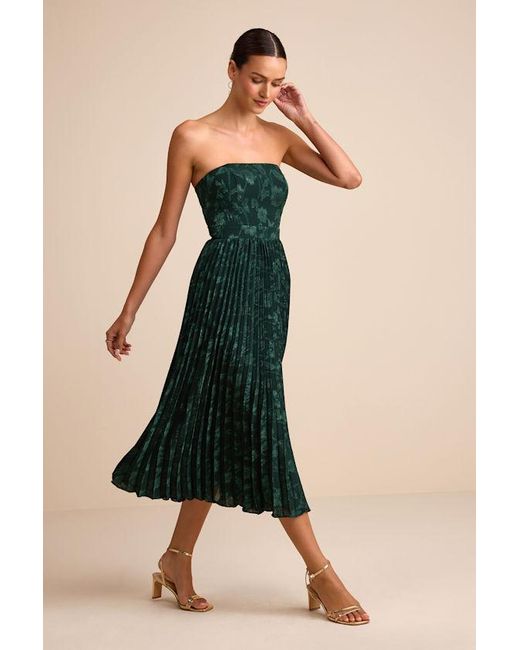 Lulus Green Perfectly Stunning Emerald Jacquard Strapless Midi Dress