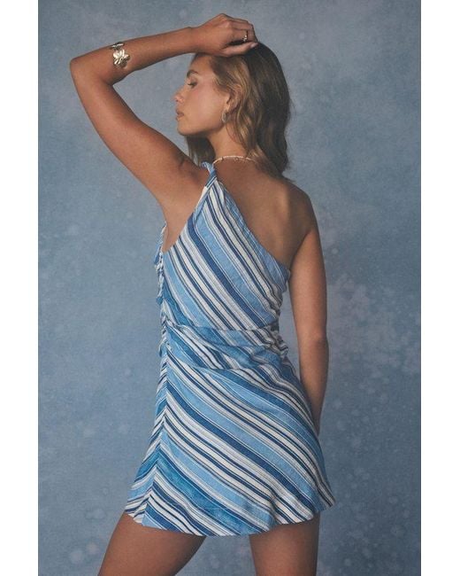 Lulus Blue Marketta Striped One-Shoulder Mini Dress