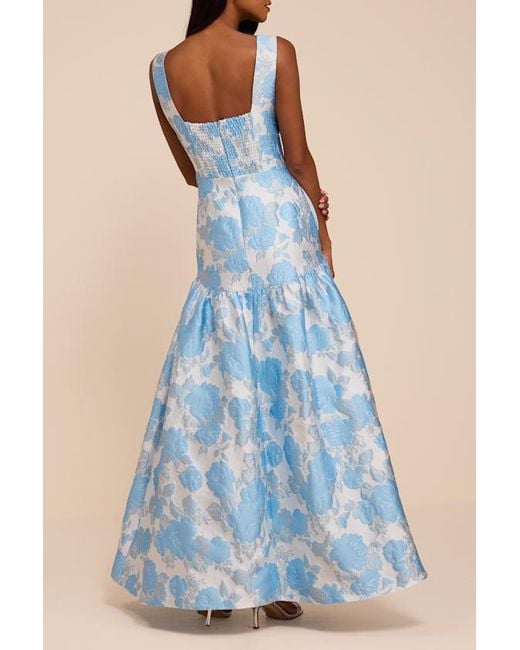 Lulus Blue Valna Floral Jacquard Drop Waist Maxi Dress