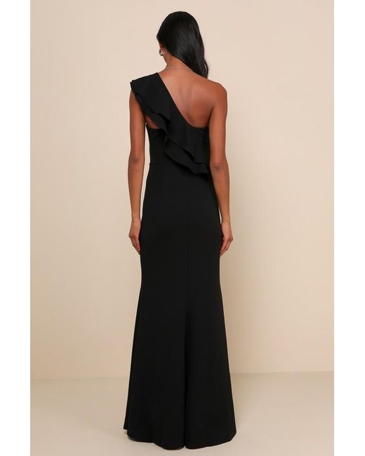 Lulus Black Grand Beauty Ruffled One-Shoulder Mermaid Maxi Dress