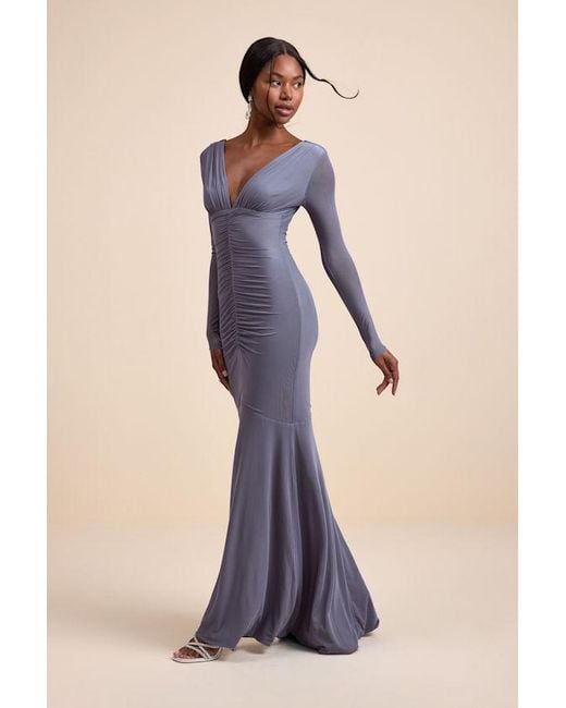 Lulus Blue Georgina Jersey Knit Ruched Mermaid Maxi Dress