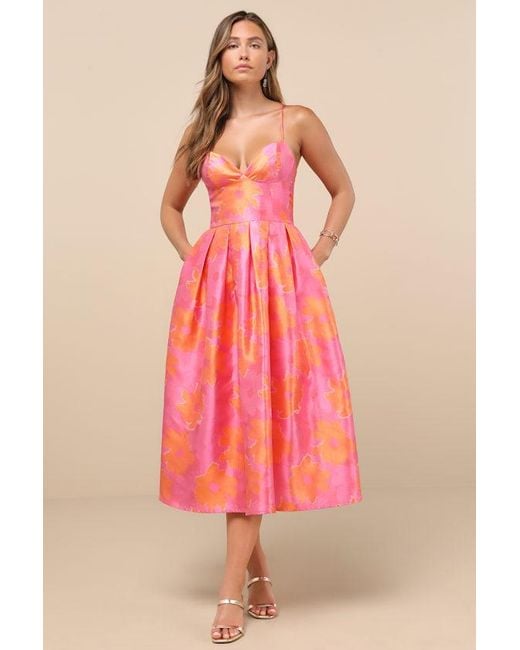 strapless open back dress Coral Two-Piece Midi Dress Set with Tie-Waist Jacket & Floral Pleated –  Kelly Grace Brands main image 1
