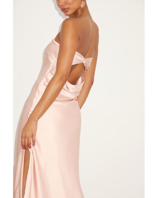 Lulus Natural Effortless Bliss Satin Strapless Cowl Back Midi Dress