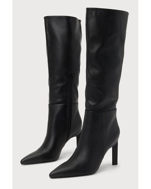 Lulus Black Olivet Pointed-Toe Knee-High Boots