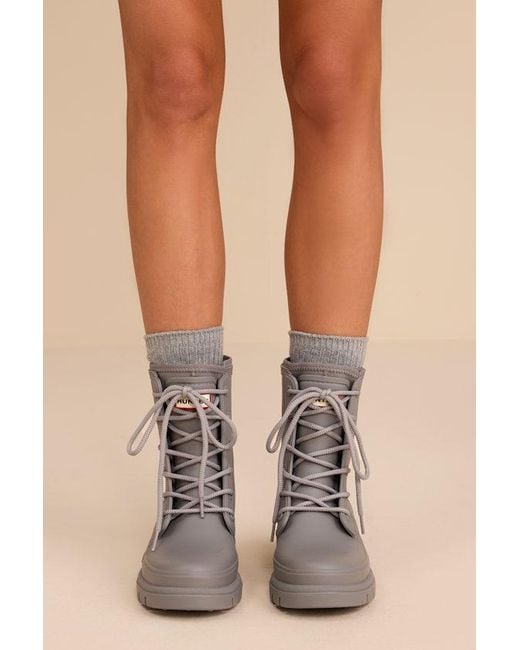 Hunter Gray Diana Light Rubber Lace-Up Ankle Rainboots