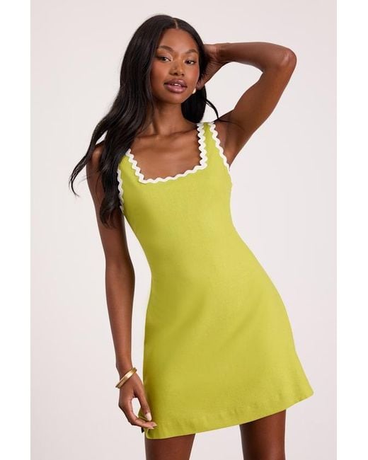 Lulus Green Xiomara Chartreuse Square-Neck Mini Dress