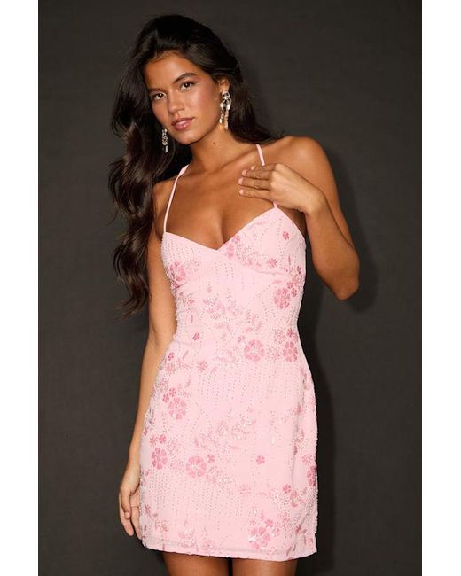 Lulus Black Alisia Sequin Beaded Lace-Up Mini Dress