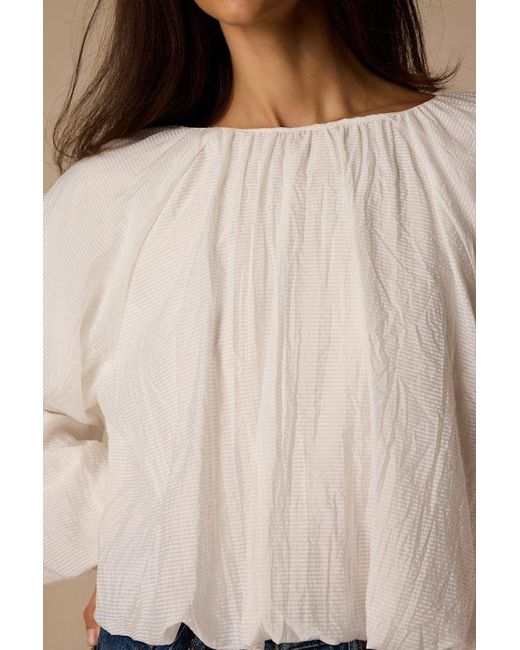 Lulus Natural Mavis Striped Balloon Sleeve Top