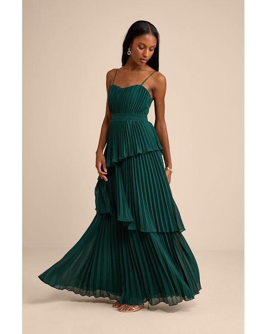 Lulus Green Jehona Pleated Tiered Maxi Dress