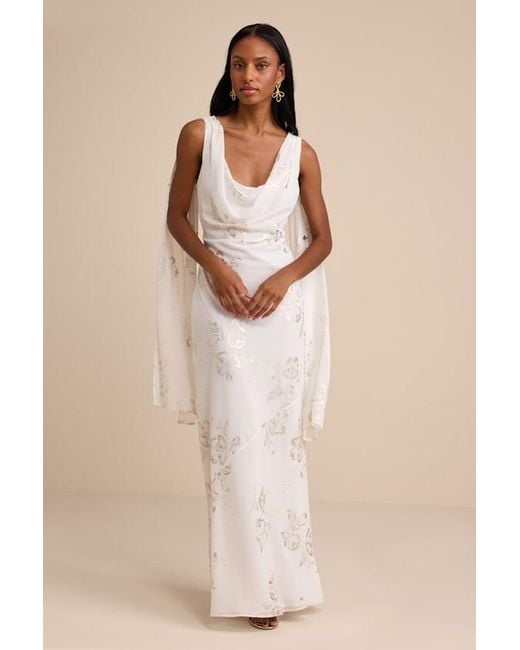 Lulus Natural Sidonia And Floral Cowl Sash Maxi Dress