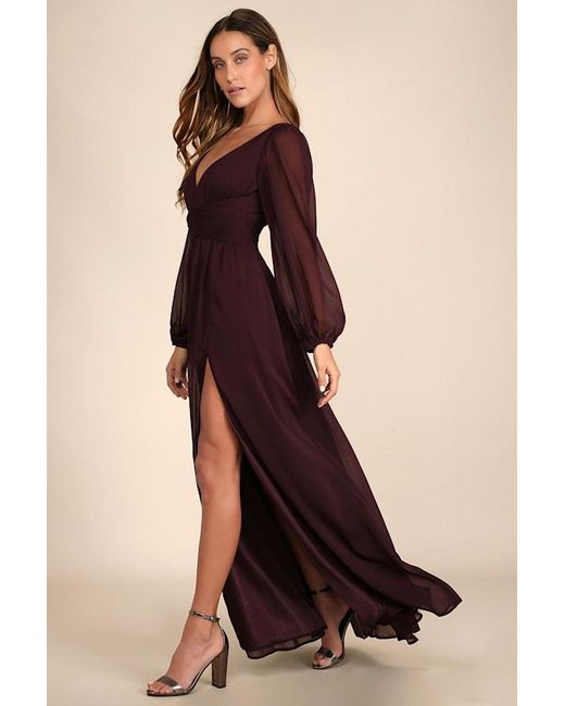 Lulus Purple Enchant My Love Dark V-Neck Long Sleeve Maxi Dress