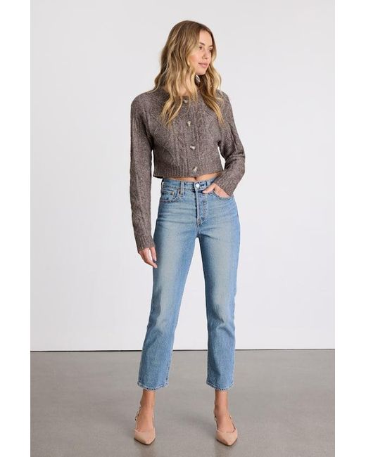 Lulus Blue Kaia Marled Cable Knit Cropped Cardigan