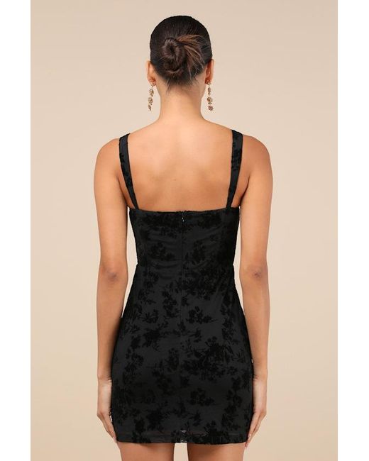 Lulus Black Stunning Status Mesh Velvet Burnout Bustier Mini Dress
