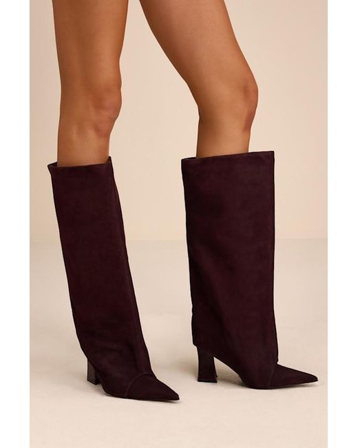 SCHUTZ SHOES Purple Terry Up Dark Plum Suede Leather Knee-High Boots