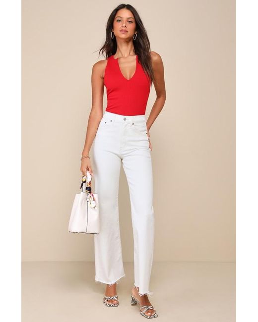 Lulus Red Trendy Endeavor Ribbed Notched Tank Top