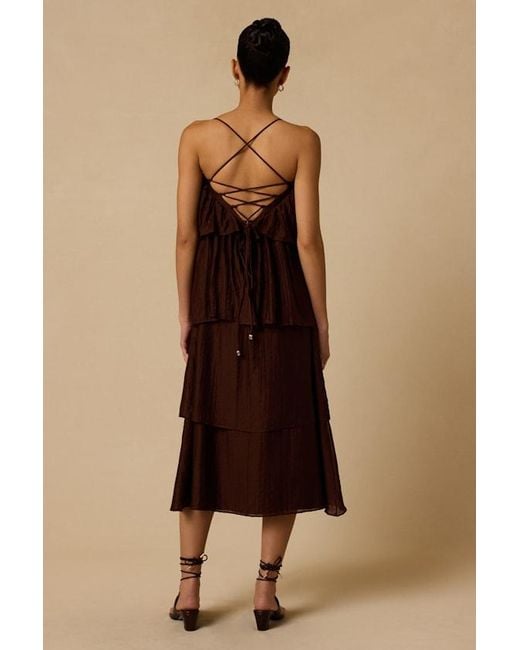 Lulus Natural Lowen Tiered Lace-Up Midi Dress
