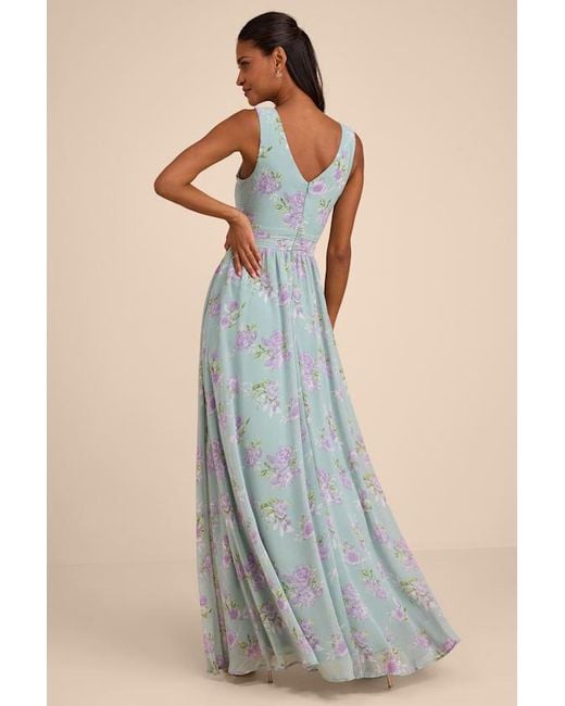 Lulus Green Heavenly Hues Sage Floral Surplice Maxi Dress
