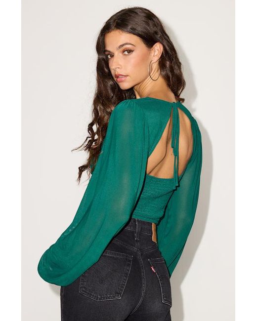 Lulus Green Feeling So Cute Mesh Balloon Sleeve Crop Top