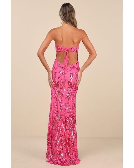 Lulus Pink Shimmering Icon Sequin Lace-Up Strapless Maxi Dress