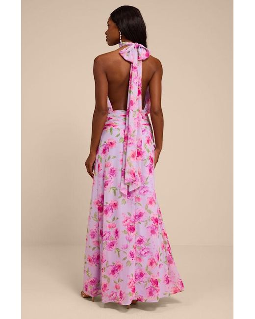Lulus Pink Kenzie Multi Floral Backless Maxi Dress