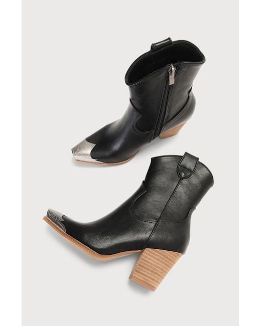 Lulus Black Naiya Western Ankle Boots
